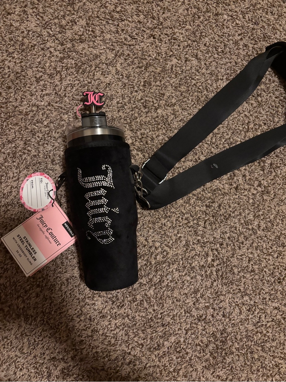 Juicy Couture Black Velvet Crystal Logo Bottle with Pink Cap